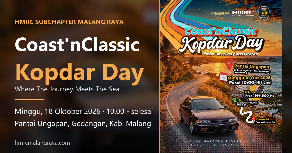 Banner Coast'nClassic Kopdar Day HMRC SubChapter Malang Raya, Minggu 18 Oktober 2026 di Pantai Ungapan